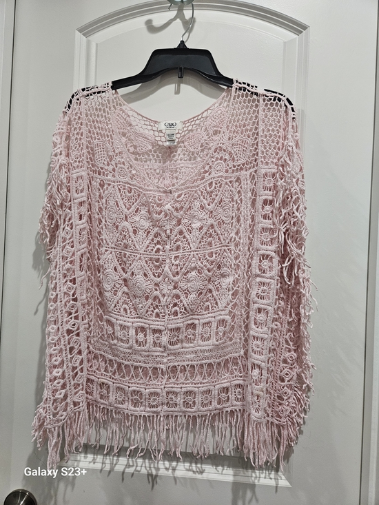 Cato Tops - Cato Light Pink Crochet Fringe Sweater
